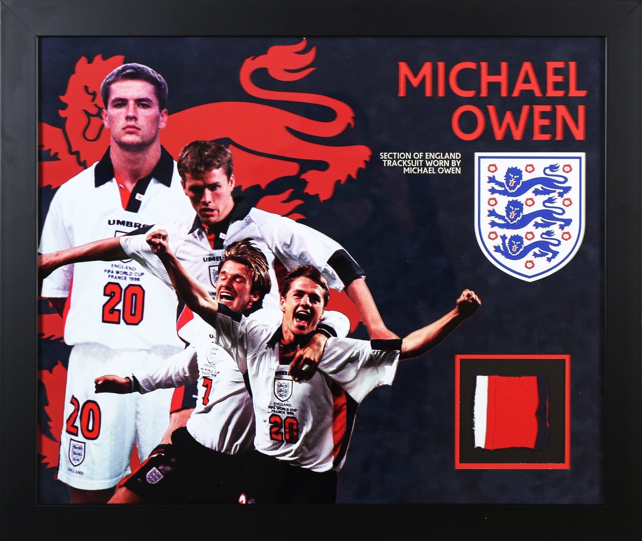 Michael Owen Game Worn Swatch Framed Display - Memorabilia Framers Shop